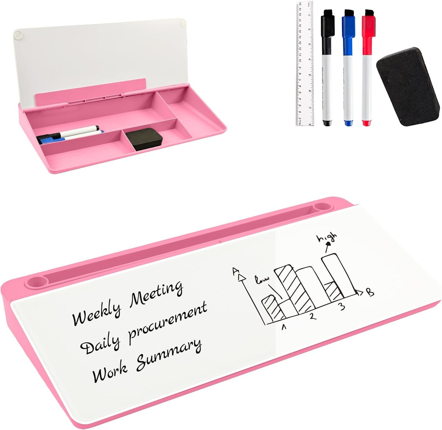 Desktop Whiteboard, Glass Dry Erase Board, Desk Board Buddy,Computer Keyboard Stand,Desk Whiteboard Organizer for Home,Office,School Supplies(White)
