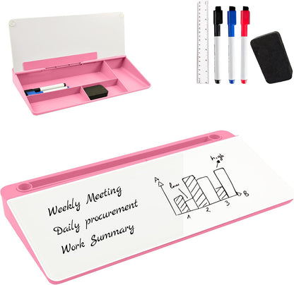 Desktop Whiteboard, Glass Dry Erase Board, Desk Board Buddy,Computer Keyboard Stand,Desk Whiteboard Organizer for Home,Office,School Supplies(White)