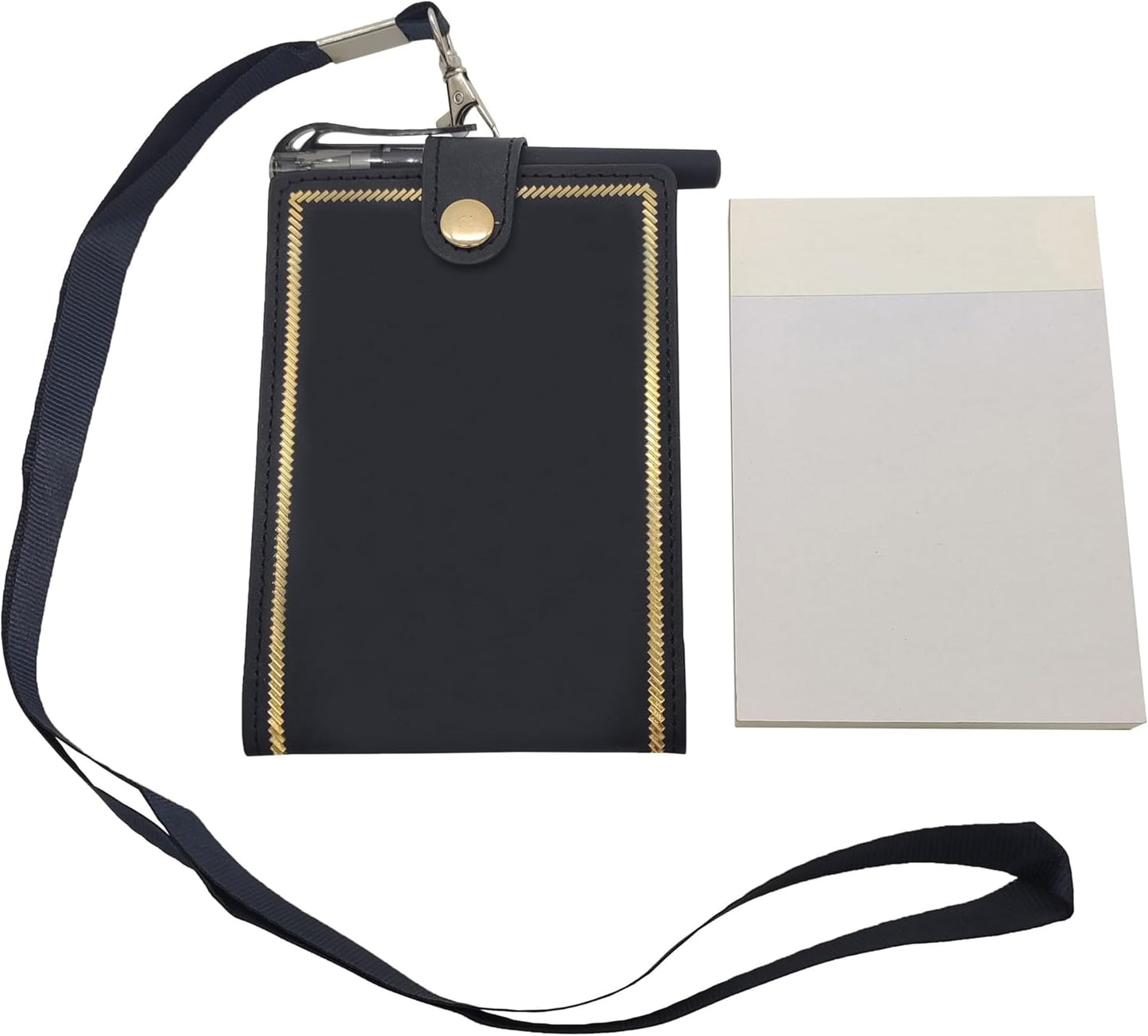 PU Leather Lanyard Meeting Notebook Neck Hanging Notepad with ID Slot and Pen, 3.5X5.1inch, Black