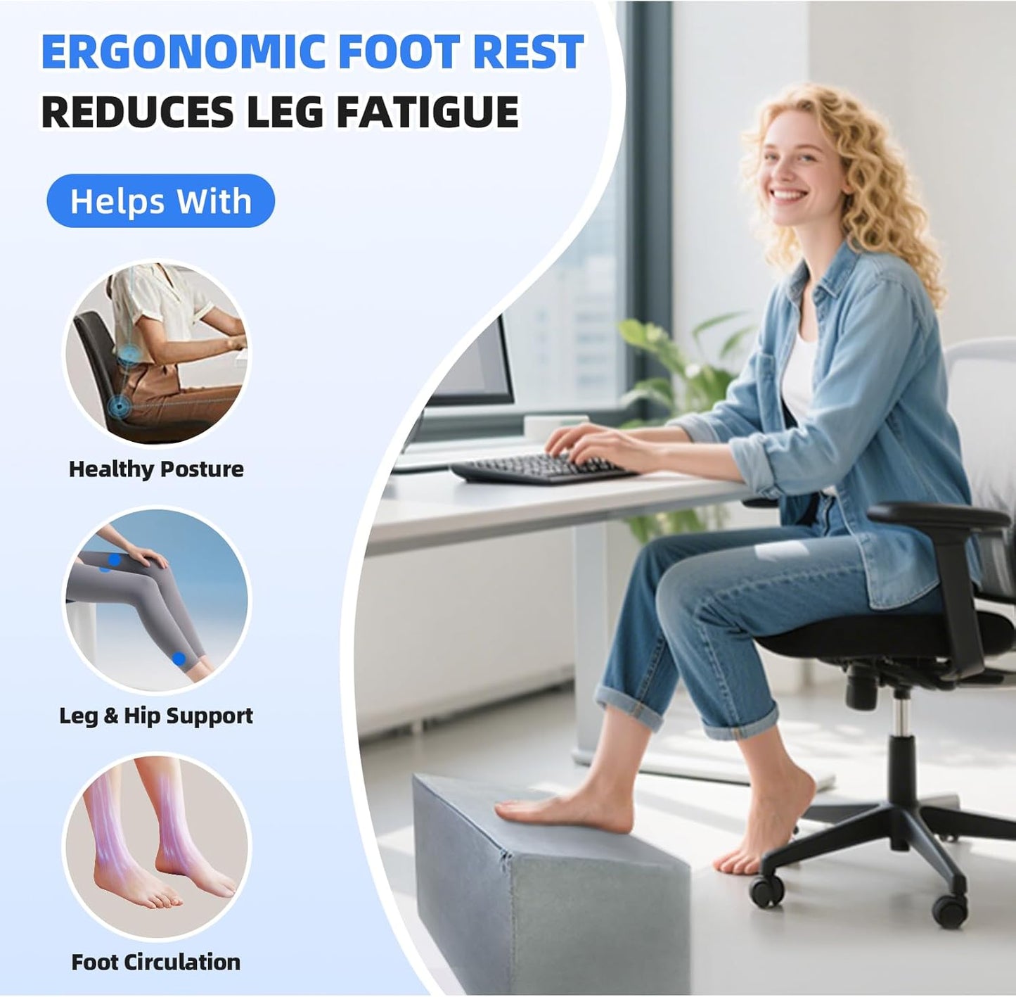 Adjustable Foot Rest for Under Desk At Work - 3-in-1 Ergonomic Foot Stool with Zipper Connection, 6.3"/11.8"/16" Height Adjustable for Office, Home & Gaming (Black)