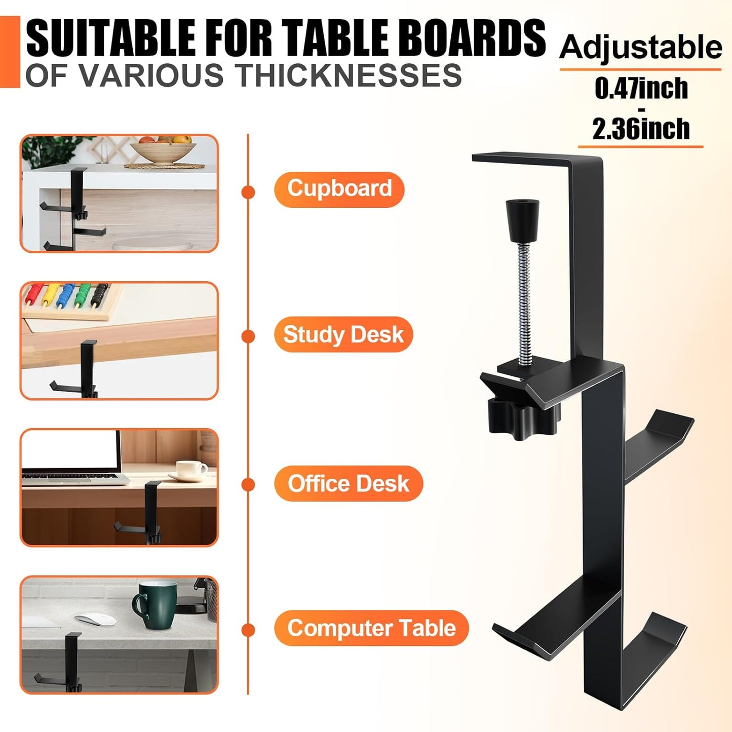MorningRo 4 Tier Desk Hook, Under Desk Handbag Hanger Purse Hook for Table,Backpack Hanger Purse Holder for Desk Mount Adjustable Can Hook Bags, Umbrellas, Keys,Cups, Headphone Holder