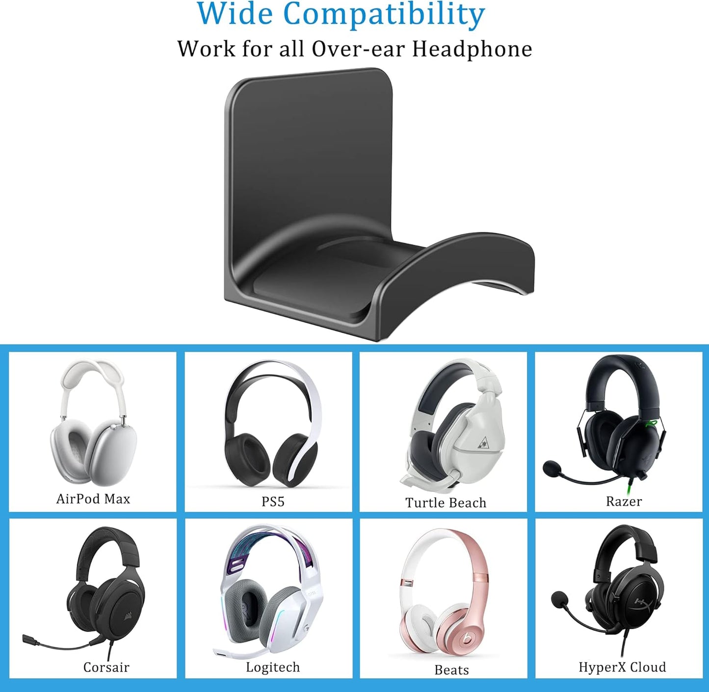SOKUSIN Headphone Stand Headset Holder - Adhesive Gaming Earphones Hanger, Universal Desk Wall Mount Hook for All Headphone/Controller, Compatible with Beats, AirPods Max,Sony, JBL (White)
