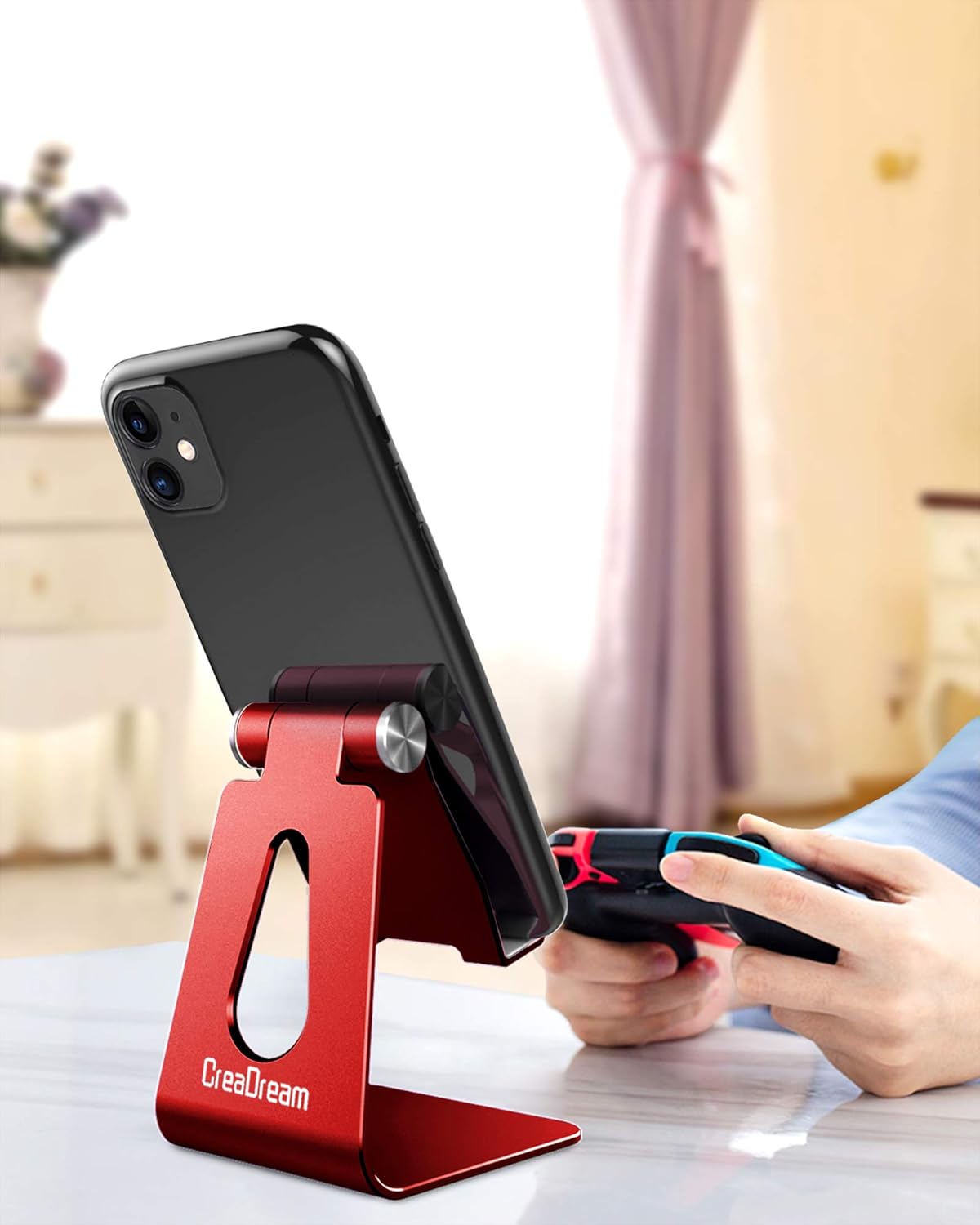 CreaDream Adjustable Cell Phone Stand, Phone Stand, Cradle, Dock, Holder, Aluminum Desktop Stand Compatible with Phone 16 15 14 13 12 11 Pro Max Plus SE, Accessories Desk, All Mobile Phones-Rose Gold