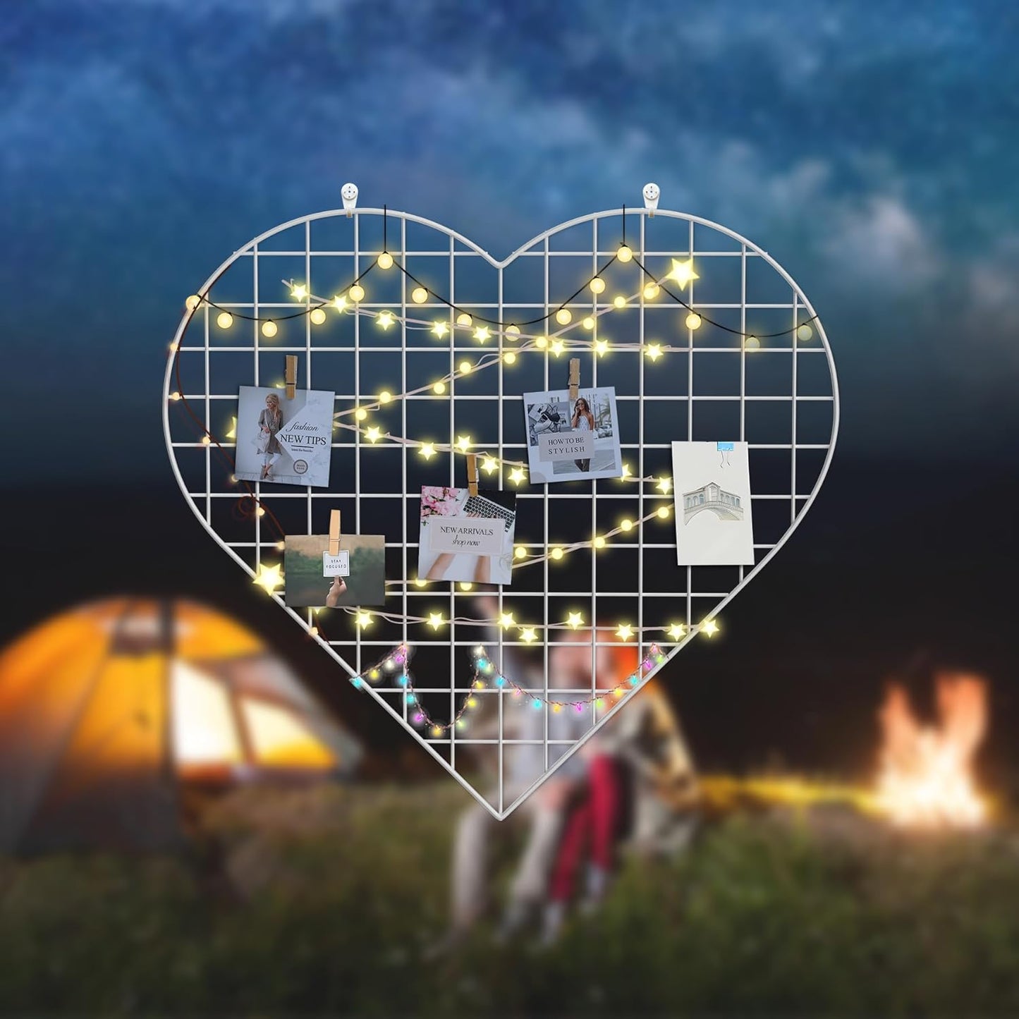 ECLENYES Grid Photo Wall Panels - 22.4"x20.4" Heart Shape Iron Rack Art Wire Board, Wall Grid Organizer, DIY Photo Frame for Home, Office, Kitchen, Bedroom, Christmas Gifts - Pink