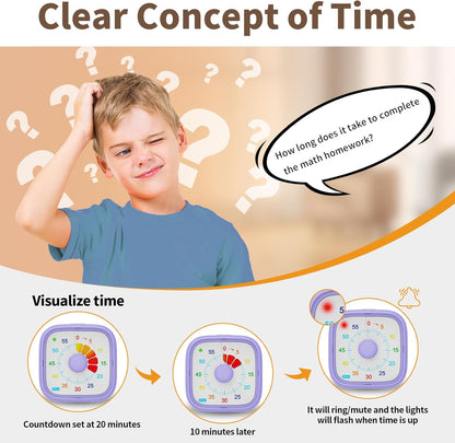 Visual Timer, Pomodoro Timers for Kids Adults, 60-Minute Countdown Desk Timer for Productivity, Silent ADHD Timer for Kids Toddlers, Kitchen for Cooking