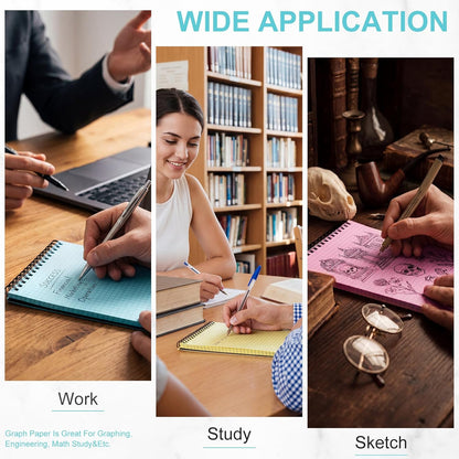 Engrowtic 6 Pack Graph Paper Spiral Notepad A5 Top Wirebound Notepad Grid Notebook Steno Pad Memo Notebook Grid Paper 140 Pages for Writing Sketching Drawing Office Supply (Black)