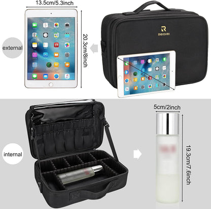 Relavel Makeup Case Large Makeup Bag Professional Train Case 16.5 inches Travel Cosmetic Organizer Brush Holder Waterproof Makeup Artist Storage Box, 3 Layer Large Capacity, with Adjustable Strap