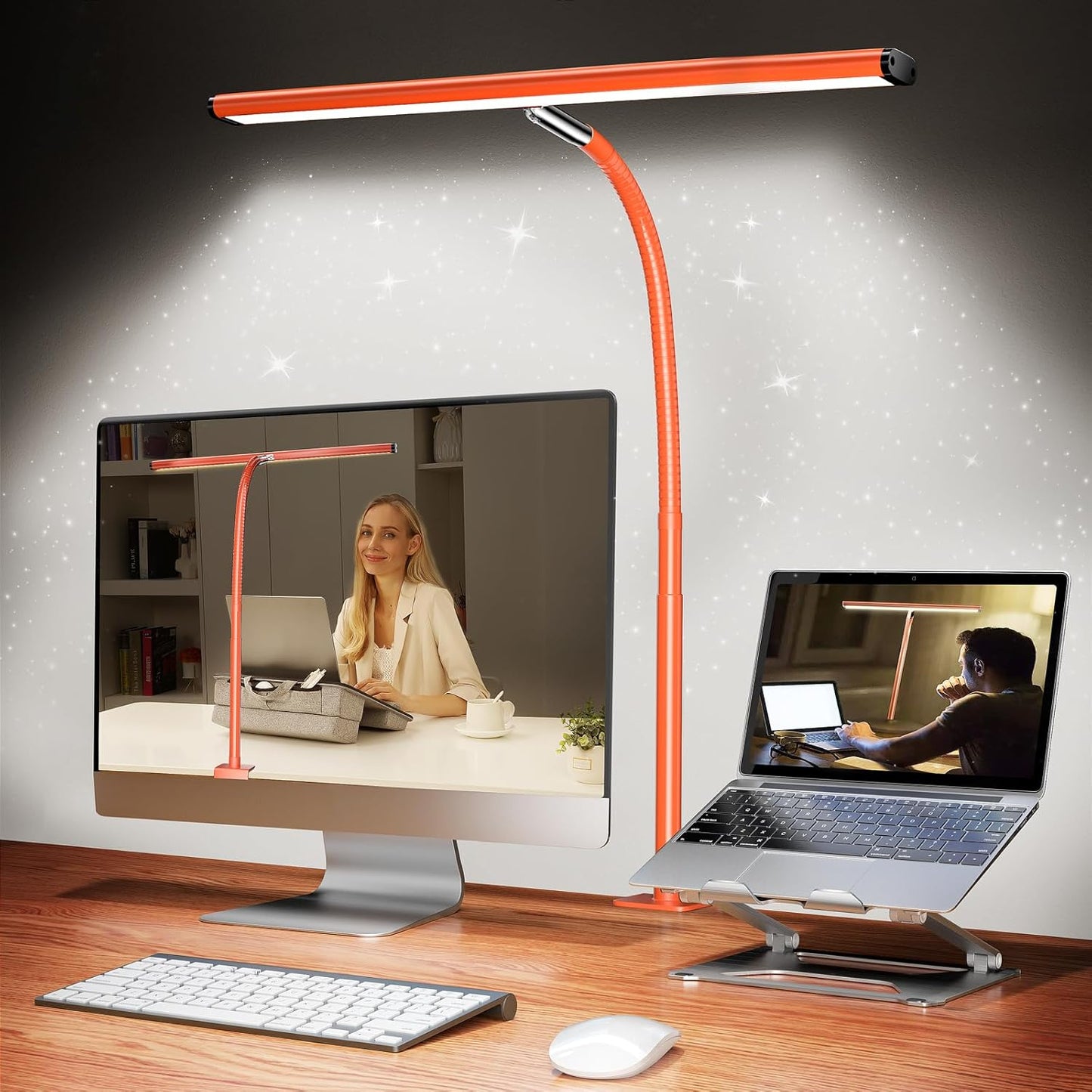 Airlonv LED Desk Lamp for Office Home, Eye-Caring Desk Light with Stepless Dimming Adjustable Flexible Gooseneck, 10W USB Adapter Desk Lamp with Clamp for Reading, Study, Workbench (Black)
