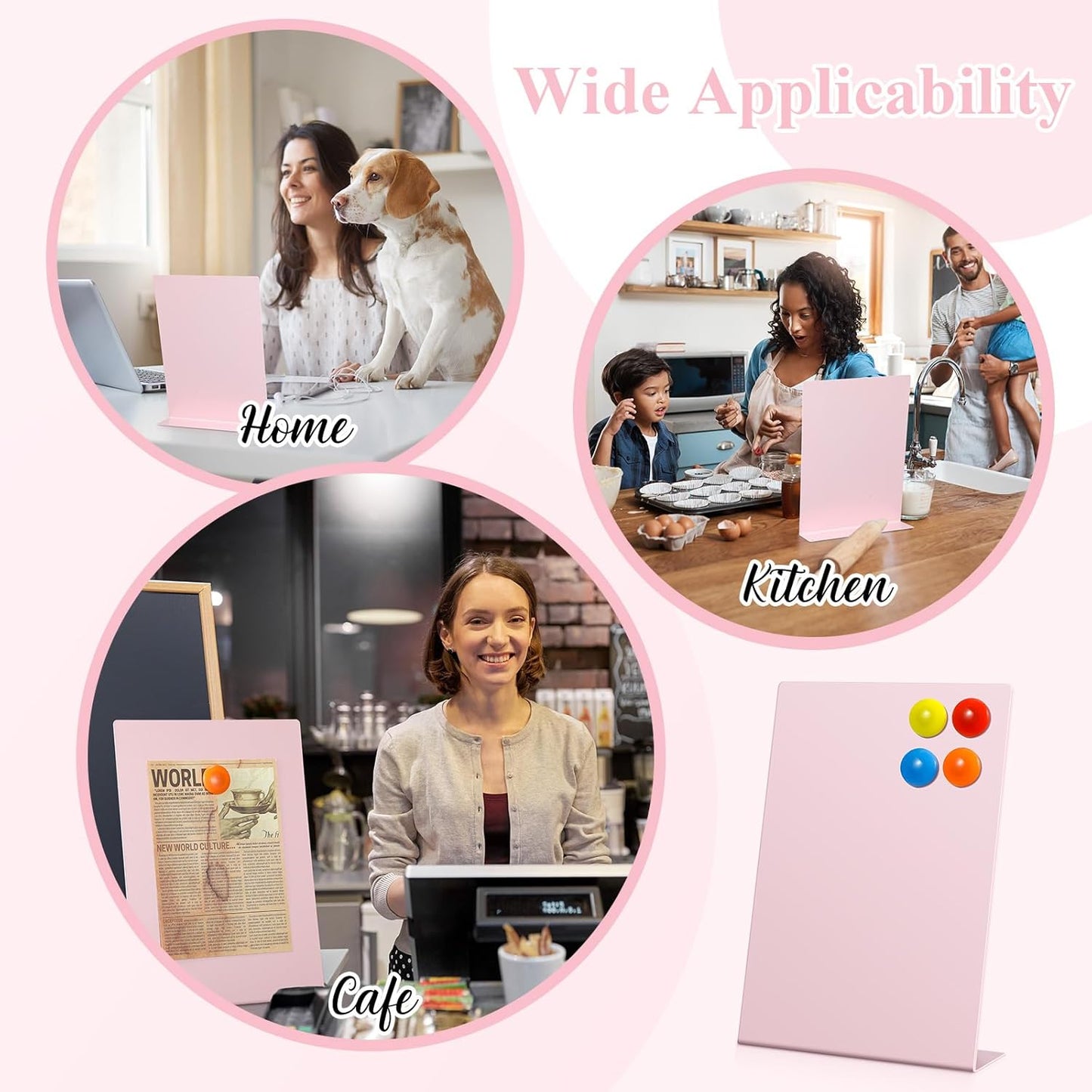 Shimeyao 2 Pcs Pink Magnetic Bulletin Board for Tabletops with 8 Magnets 10x7 Inch Memo Display Easel Stand for Home Office School Kitchen Table Supplies (Arched)
