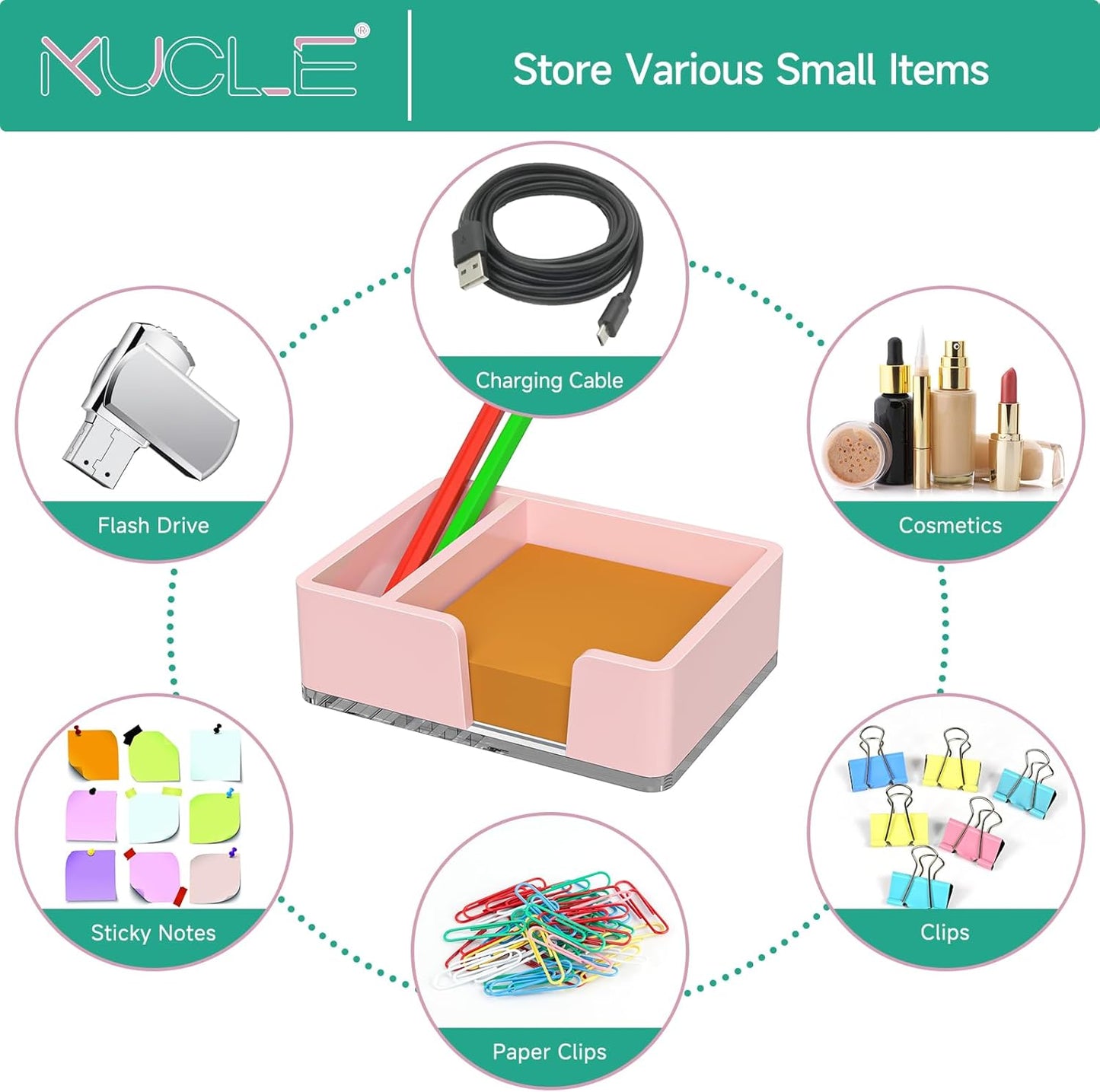 Sticky Note Holder, Glitter Pink Acrylic Notepad Holder 3x3 in Self-Stick Note Dispenser Office Desk Accessories, Memo Pad Holder Organizer for Classroom School Supplies