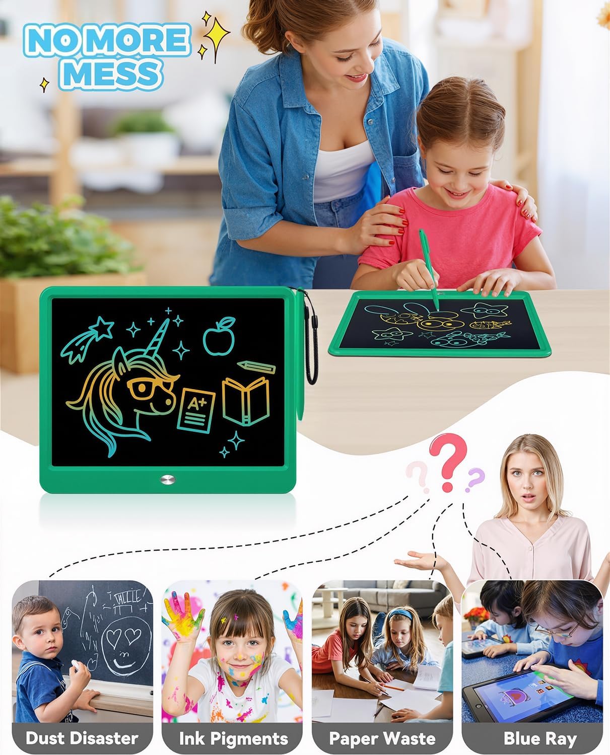 KOKODI 12 Inch LCD Writing Tablet with Anti-Lost Stylus, Erasable Doodle Board Colorful Toddler Drawing Pad, Car Travel School Games Toys for 3 4 5 6 7 8 Kids, Birthday Gift for Girls Boys Adults Blue