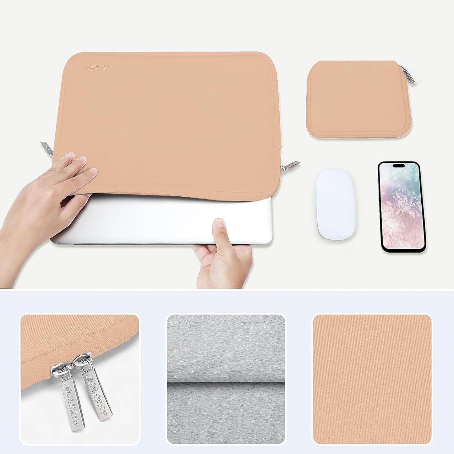 MOSISO Laptop Case 13.3 inch, 13-13.3 inch Laptop Sleeve Bag Compatible with MacBook Air/Pro 13/Pro 14 M5 M4 M3 M2 M1, HP Dell ASUS Lenovo, Neoprene Computer Sleeve Bag with Small Case, Baby Pink - Colors A