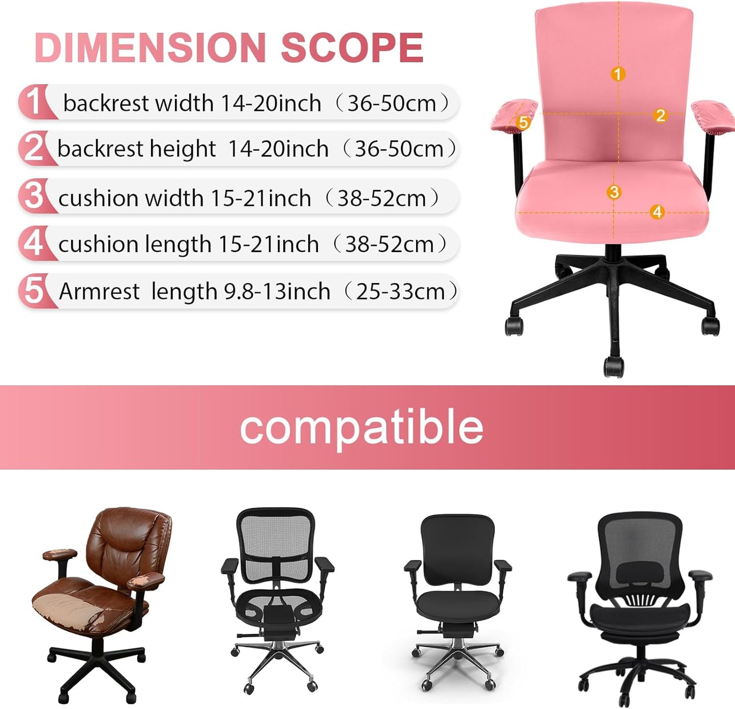Tallew 4 Pcs Office Chair Covers Set Computer Universal Protective Stretchable Chair Seat Covers Desk Armrest Cover Pads Office Cushion Backrest for Rotating(Regular,Black)