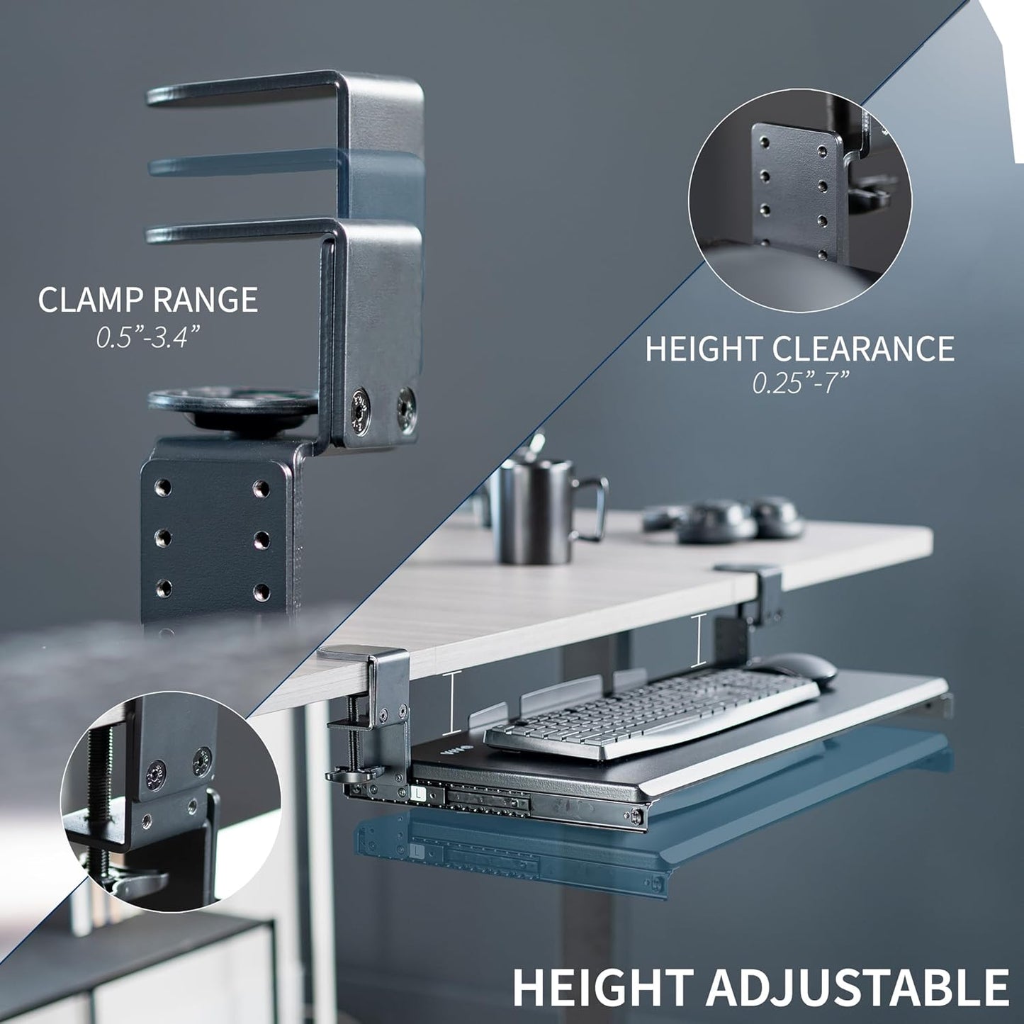VIVO Large Height Adjustable Under Desk Keyboard Tray, C-clamp Mount System, 27 (33 Including Clamps) x 11 inch Slide-Out Platform for Typing, White, MOUNT-KB05HW