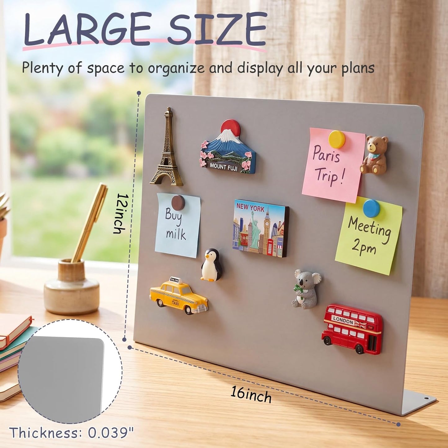 Geyoga 2 Pack Magnetic Bulletin Board with Stand, 16 x 12 Inch Black Magnet Display Board for Memo, Menu, Notes, Photos, for Kitchen Countertop, Office Desk, School