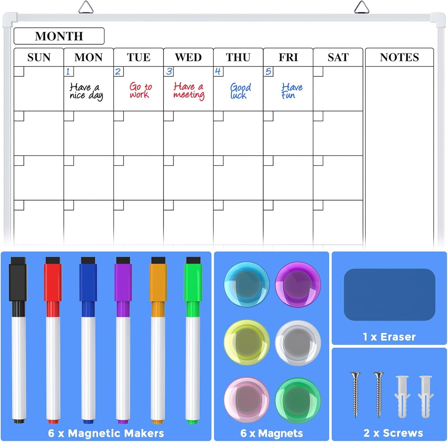 MaxGear Monthly Calendar Dry Erase Board for Wall, 16"x12" Small Hanging Double-Sided White Board, Portable Whiteboard for Planning, Drawing, Memo, to Do List, School, Home, Kitchen, Office