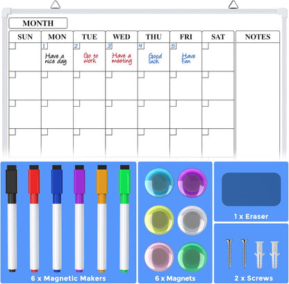 MaxGear Monthly Calendar Dry Erase Board for Wall, 16"x12" Small Hanging Double-Sided White Board, Portable Whiteboard for Planning, Drawing, Memo, to Do List, School, Home, Kitchen, Office
