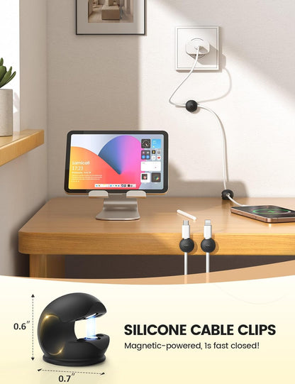 6Pack Rotatable Cord Organizer, Spring Cable Clips - Lamicall [1s Lock] Cord Holder, Desk Phone Charger Cable Management, Adhesive Wire Organizer Keeper for Nightstand, Home Office Accessories