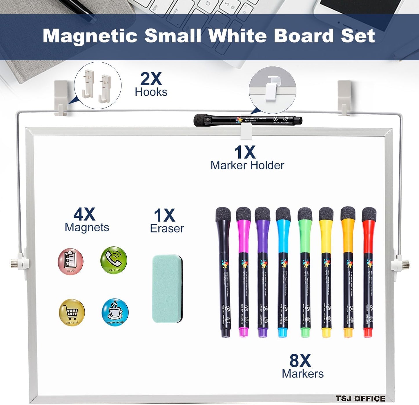 TSJ OFFICE Small White Board - 12 X 16 Inches Small Magnetic Dry Erase Board with Hooks for Wall, Desktop Whiteboard Stand 360 Degrees Revolving Double Sided for Office, Home, School, Silver