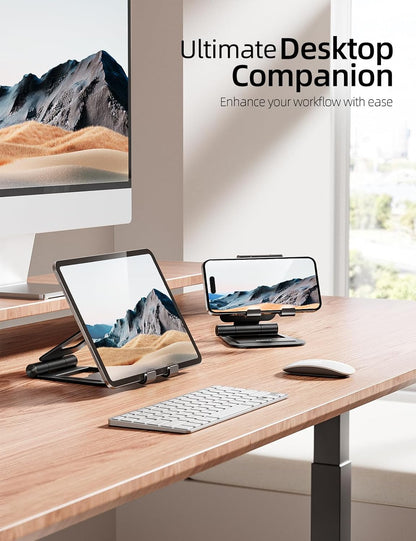 Nulaxy Aluminum Dual Foldable iPad Stand, Fully Adjustable Desktop Tablet Holder, Tablet Accessories for Office Kindle Compatible with Mobile Devices iPad Pro/Air/Mini, iPhone Pro/Max/Plus, Black