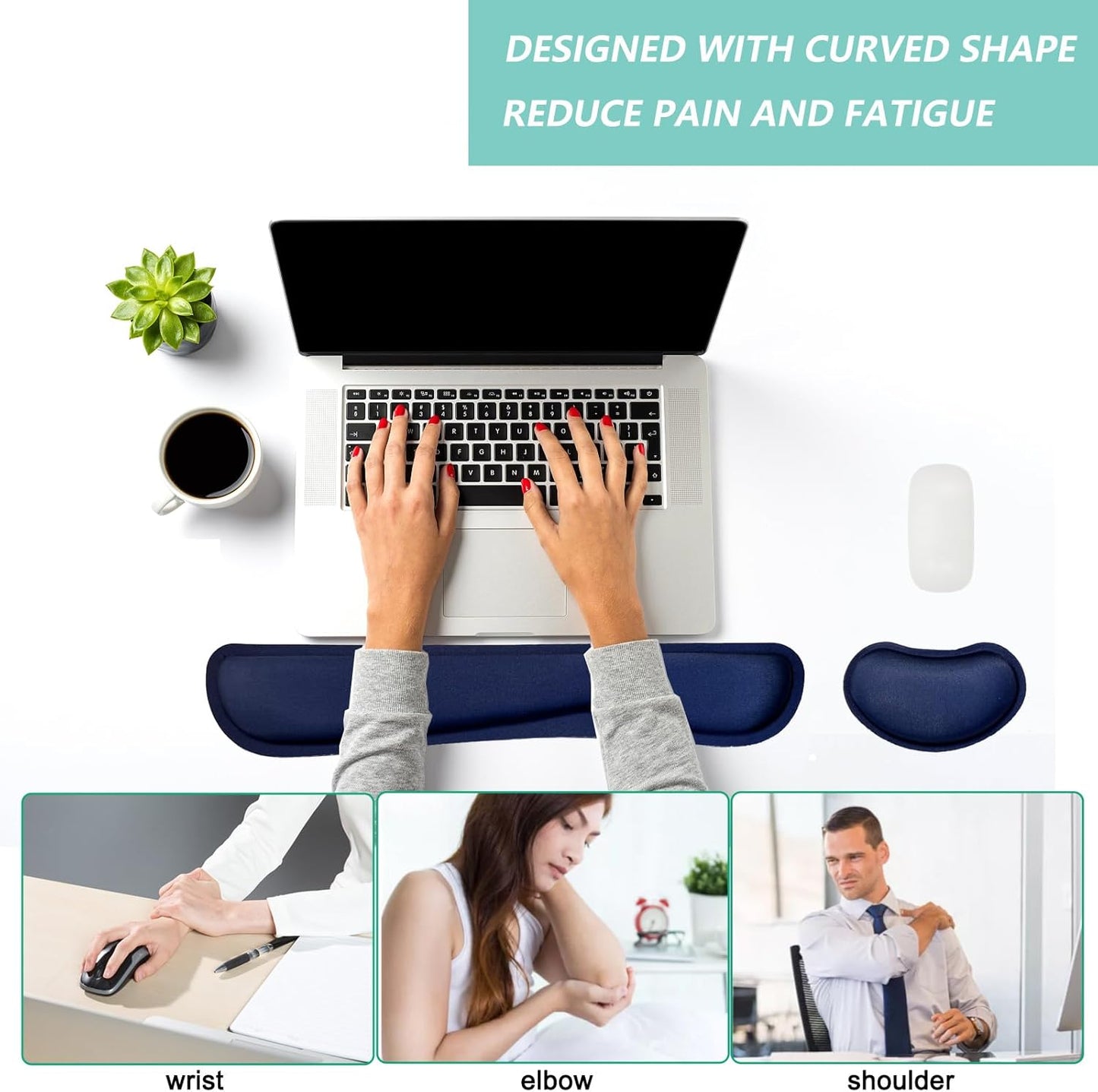 Keyboard Wrist Rest Mouse Wrist Support Set, Memory Foam Wrist Rest Pad for Computer Laptop Keyboard Mouse, Ergonomic Wrist Cushion Support for Typing Pain Relief, Gaming Home Office, Flowers Grass