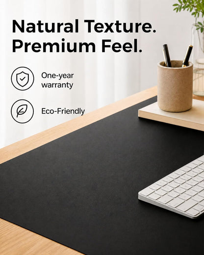 Aothia Dual-Sided Desk Pad - 25.6x13.7 inches Leather Desk Mat, Natural Cork Desk Pad Protector, Large Mouse Pad for Desk, Waterproof Desk Blotter Pad, Desk Writing Pad for Office Work/Home, Black