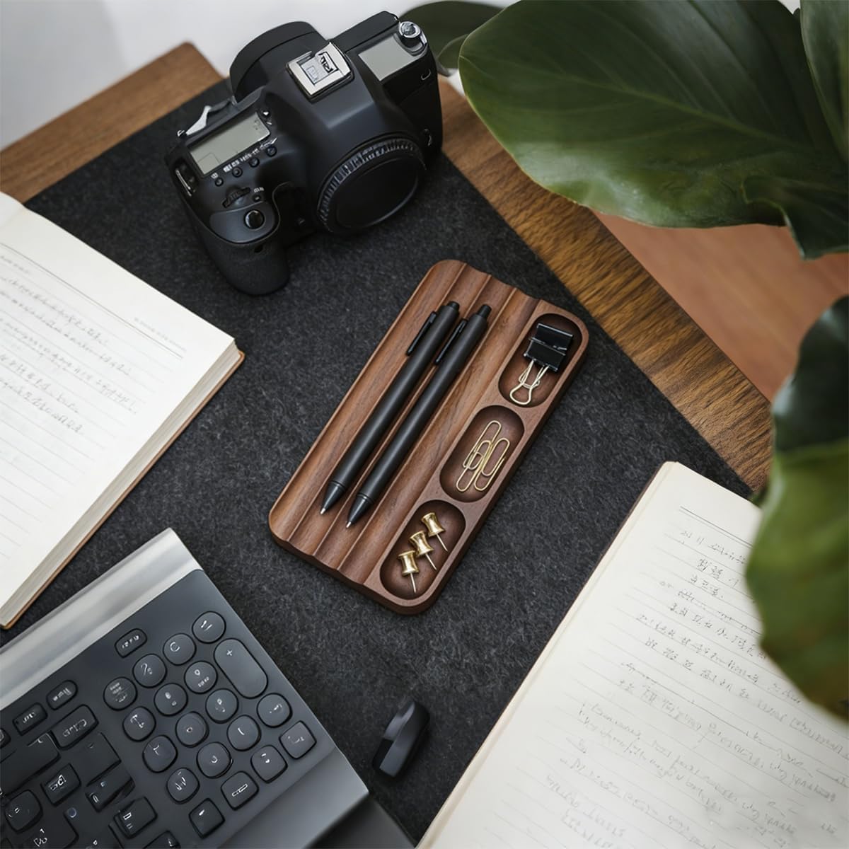 Pen Holder Organizer of Office desks,Walnut Desk Pen Stand,Wave Pen TrayOffice Accessory,Teacher Gifts,Suitable for School,Home,Office Desktop Art Accessories (Walnut-5 Grid)