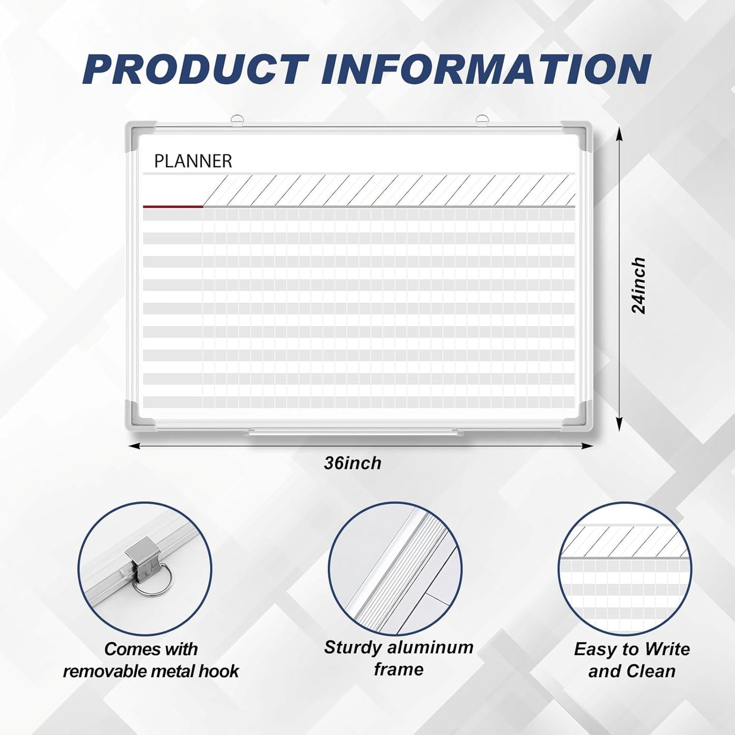 Lincia Aluminum Frame Dry Erase Board with Lines, Double Sided Wall-Mounted Whiteboard for Scheduling, to Do Lists & Weekly Planning, Reusable Calendar for Home & Work(Project Planning Board,24"x18")