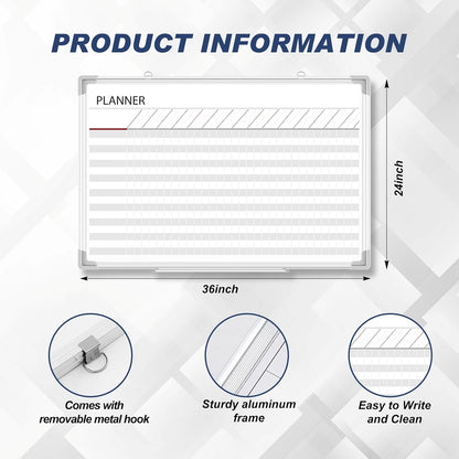 Lincia Aluminum Frame Dry Erase Board with Lines, Double Sided Wall-Mounted Whiteboard for Scheduling, to Do Lists & Weekly Planning, Reusable Calendar for Home & Work(Project Planning Board,24"x18")