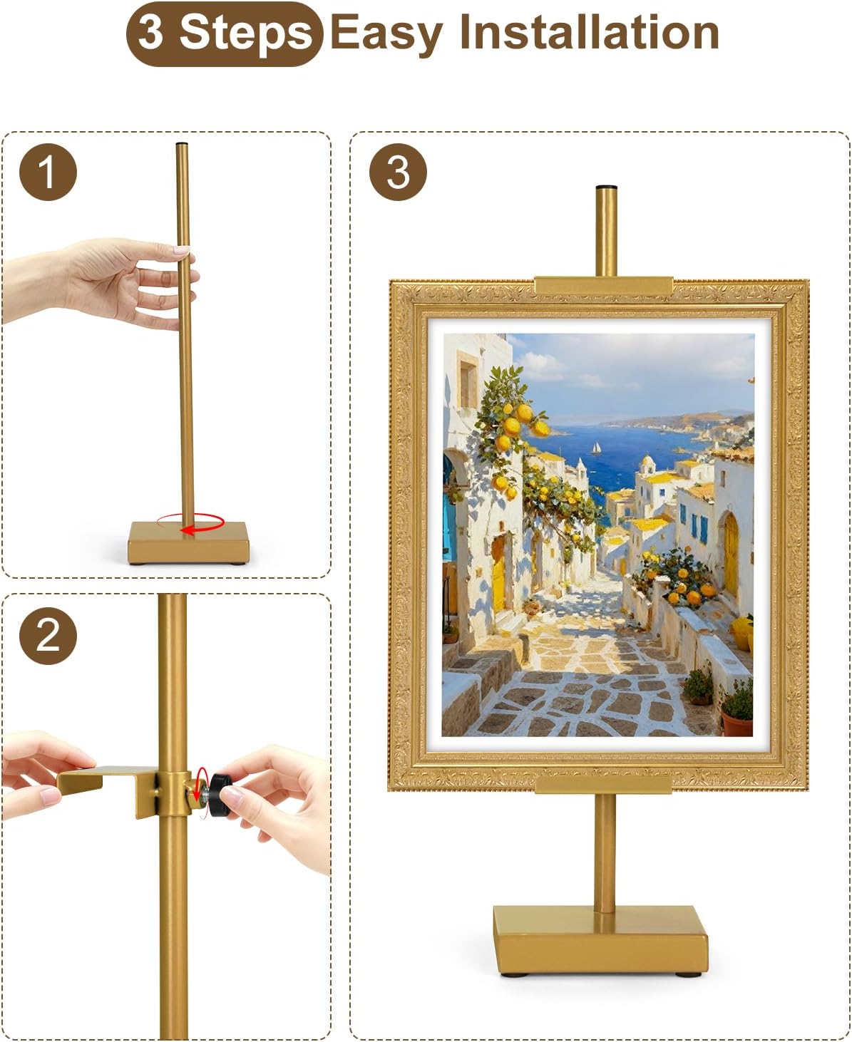 Adjustable Tabletop Easel Stand, Picture Easels for Display Up to 17" H, Gold Metal Picture Frame Holder Stand Table for Art, Photo (1 Pack)