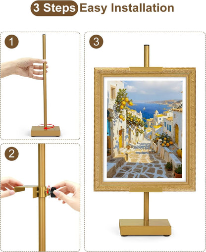Adjustable Tabletop Easel Stand, Picture Easels for Display Up to 17" H, Gold Metal Picture Frame Holder Stand Table for Art, Photo (1 Pack)