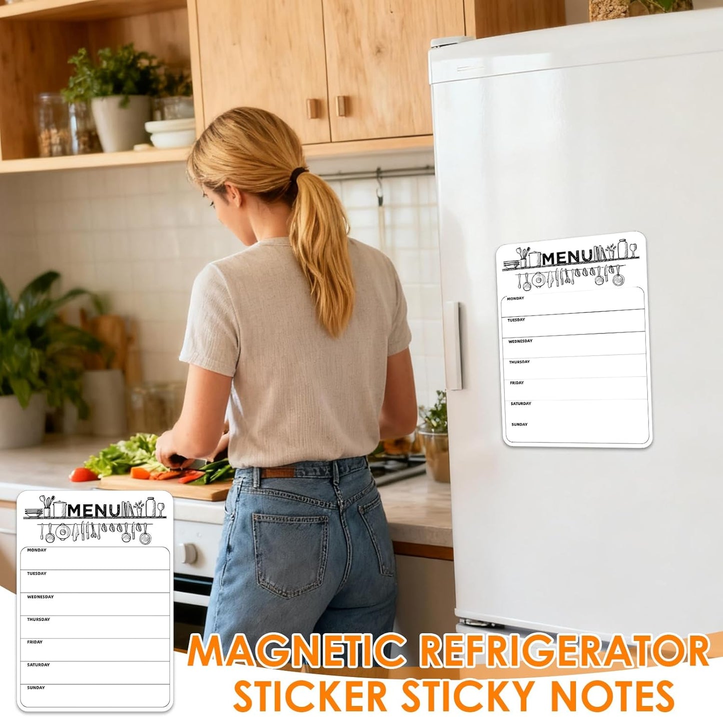 Magnetic Weekly Meal Planner for Refrigerator, 8x12'' Dry Erase Menu Board, Stain Resistant Whiteboard, Strong Magnetic Backing, Ideal for Families, Students, Roommates, Notes, Grocery Lists (A)