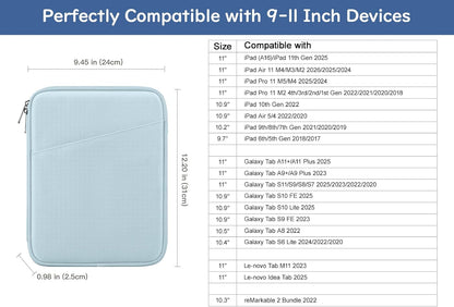 Dadanism 9-11" Tablet Sleeve Bag Carrying Case for iPad (A16) 11th Gen 11", iPad 10th Gen 10.9" Air 5/4, iPad Air M4/Pro 11", iPad 9/8/7th, Galaxy Tab A11+ Plus 11", Remarkable 2 10.3", Black