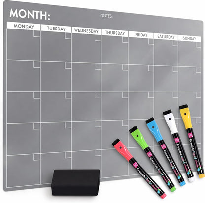 Magnetic Whiteboard for Fridge - Large Dry Erase Calendar for Wall | 2 Magnetic Dry Erase Board 10.5" x 16.5" & 7" x 16.5", Monthly Goal Setting & Habit Tracker, 5 Markers and 6 Adhesive Hooks