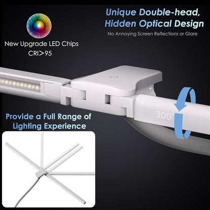 EYOCEAN Desk Lamp with Clamp, 31.5" LED Desk Lamp for Home Office, 24W Double Head Desk Light, Dimmable & Color Temperature, Table Lamp with Remote Control, Brightest Computer Monitor Light