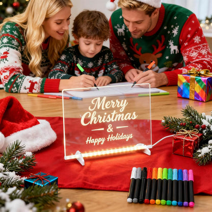 RGB LED Drawing Board with 12 Markers & 7 Lighting Modes for Kids Writing Note Message Tracing, Estranst 13.8”X10” Acrylic Dry Erase Pad
