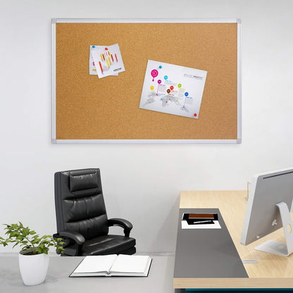 Bulletin Board 36 x 48, Silver Aluminium Framed 4x3 Large Wall Mounted Cork Office Notice Pin Board