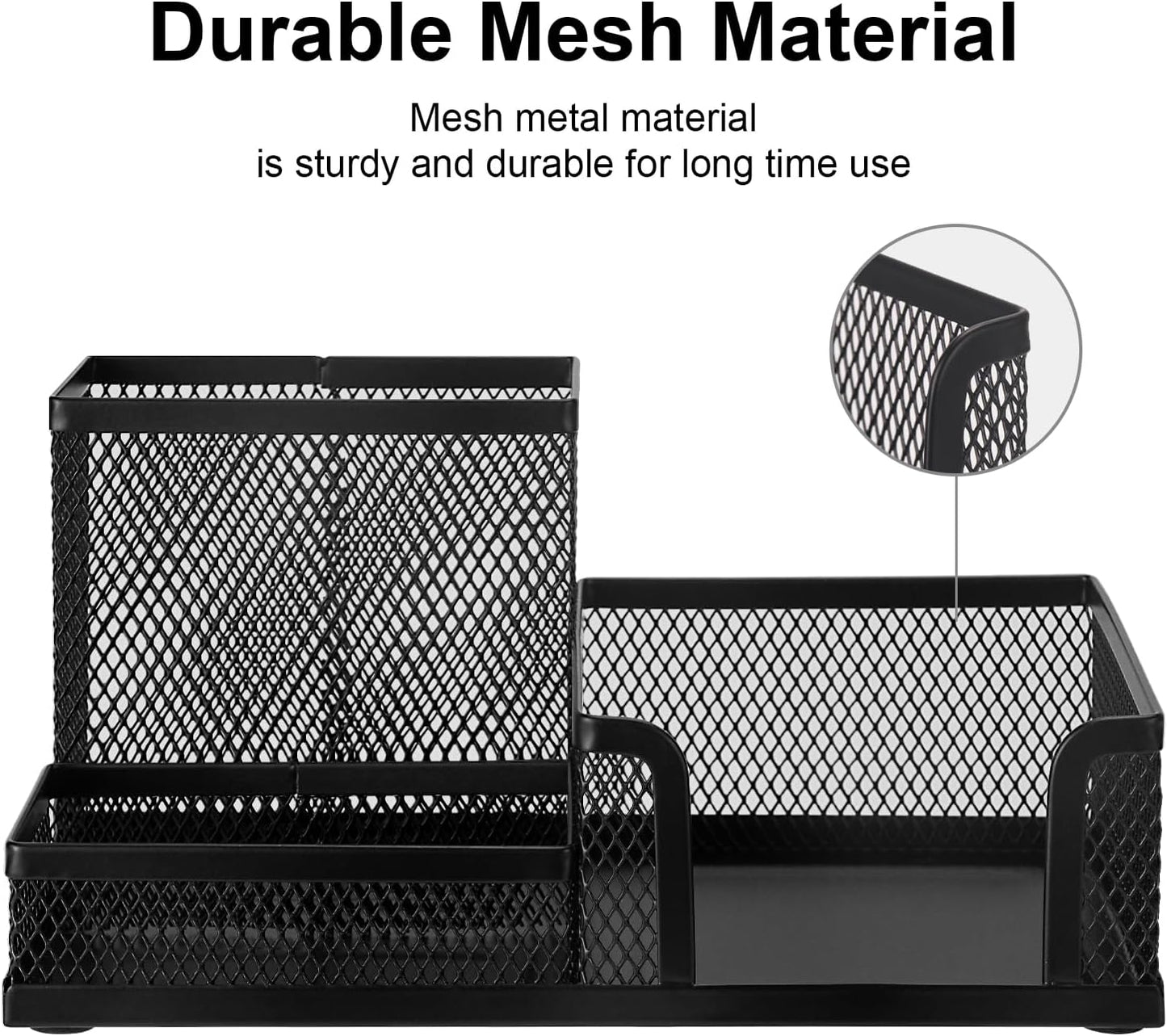 Comix 360° Rotating Pen Holder for Desk, 5 Compartments Office Desk Organizer, Black Mesh Metal Pencil Holder Cup for Office Home School