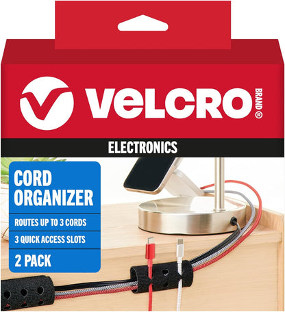VELCRO Brand ONE-WRAP Cable Ties, 100Pk, 8 x 1/2" Black Cord Organization Straps, Thin Pre-Cut Design, Wire Management for Organizing Home, Office and Data Centers