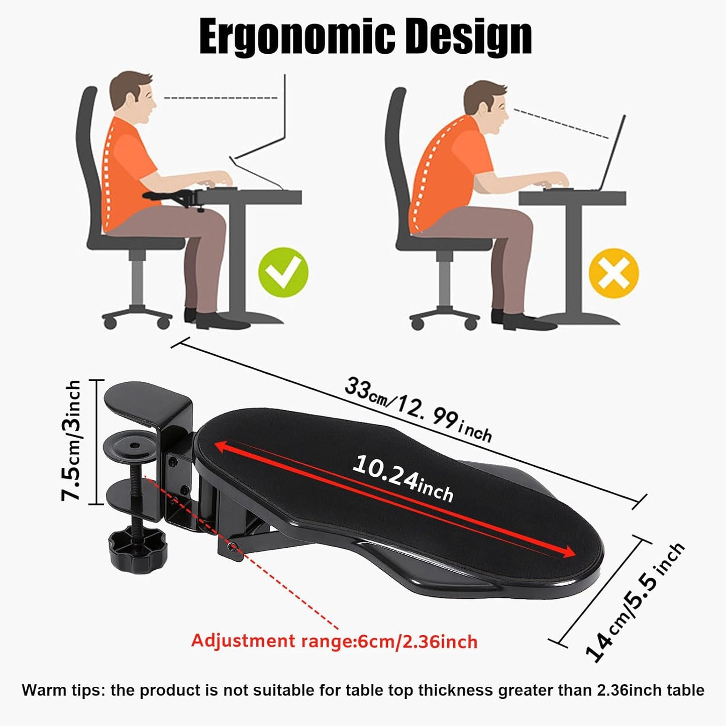 Computer Arm Rest for Desk, 180° Adjustable Rotating Desk Extender Tray, 90° Foldable Elbow Arm Support, Ergonomic Desk Arm Wrist Rest Shelf for Home and Office