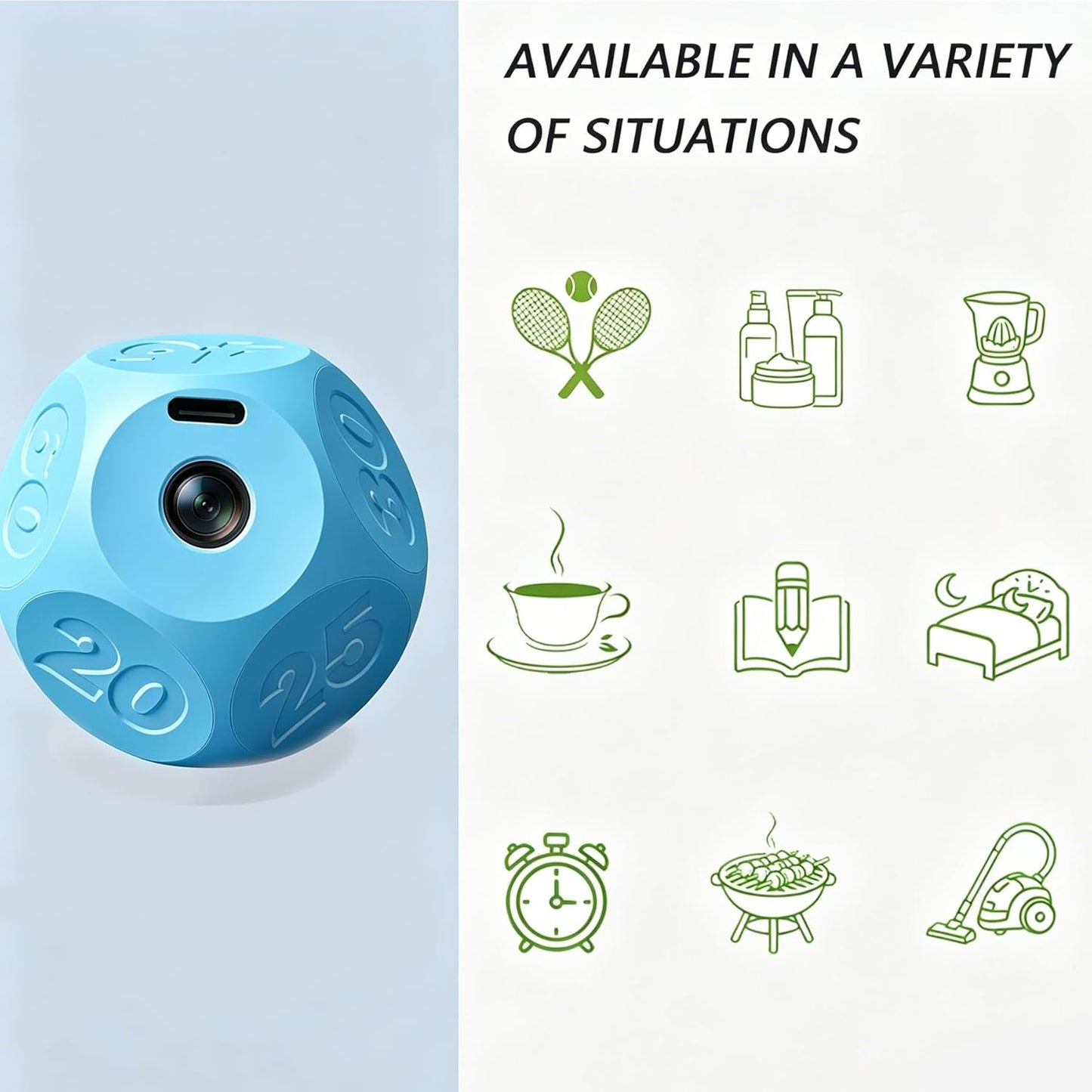 Cube Kitchen Timer - Rechargeable Countdown Timer with 1-3-5-10-15-20-30-45-60-90 Minute Presets for Cooking, Baking, Classroom, Exercise (Blue)