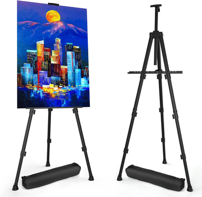 Art Painting Artist Easel Stand, Portable Adjustable Aluminum Metal Tripod Display Easel with Bag, Height from 17 to 66 inch for Table-Top/Floor Drawing and Displaying, Black