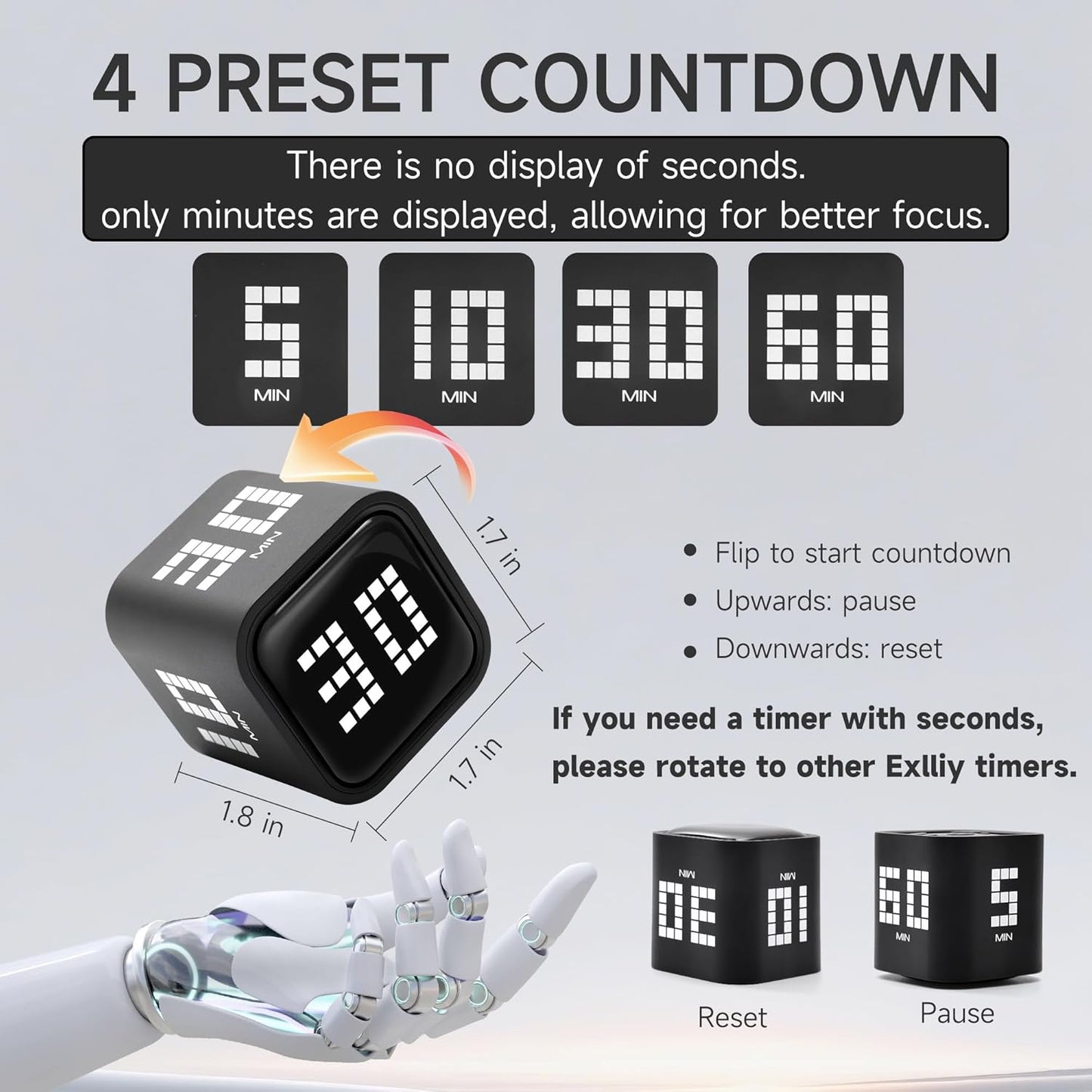 Rotating Productivity Timer 5, 25, 10, 50 Minutes Preset, Desk Cube w/Gravity Sensor for ADHD, Mute Functions, Ideal for Work, Study, Kitchen, Back to School (1, Wood Grain Finish)