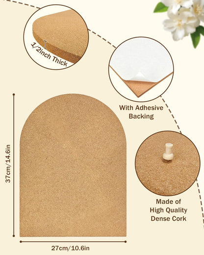 Okydoky 12mm Thick Arch Cork Board, 10.4in x 14.4in Self-Adhesive Pin Board,1 PC for Home Office Décor