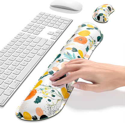 Dapesuom Enlarge Keyboard Wrist Rest, Memory Foam Wrist Cushion for Desk Mat Support, Cute Pain Relief Keyboard Mouse Pad Rests Set with Non-Slip Base for Gaming Laptop Office Computer, Elegant Flower