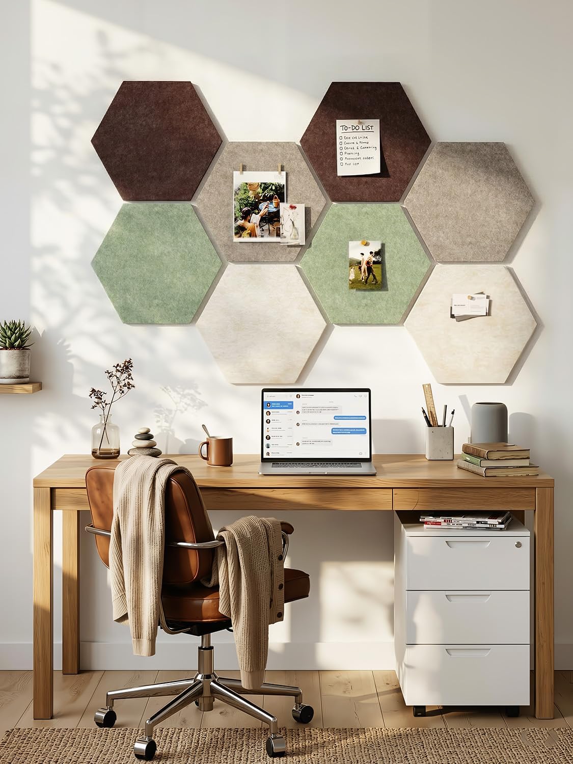 8 Pack Hexagon Felt Bulletin Board Tiles - 12" Large Thick Pin Board for Walls with 30 Push Pins, DIY Boards for Office Home School Decor, Aesthetic Hex Cork Board Alternative