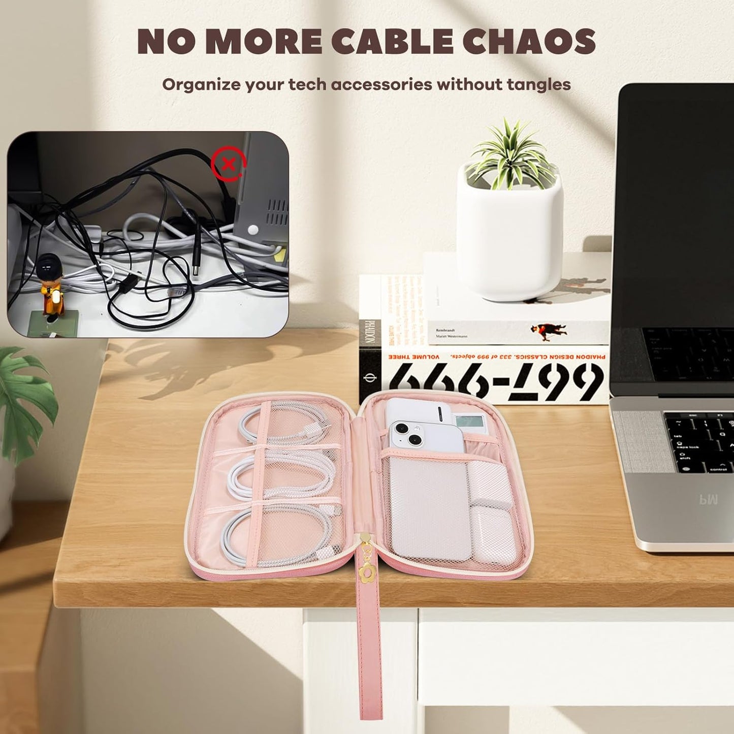 Electronics Organizer Travel Case, Charger Bag Cord Organizer Travel, Compact Tech Pouch Cable Organizer Bag for Charger, Cords, Phone, Headphones, Flash Drive, SD Card (Pink, Small-Double Layer)