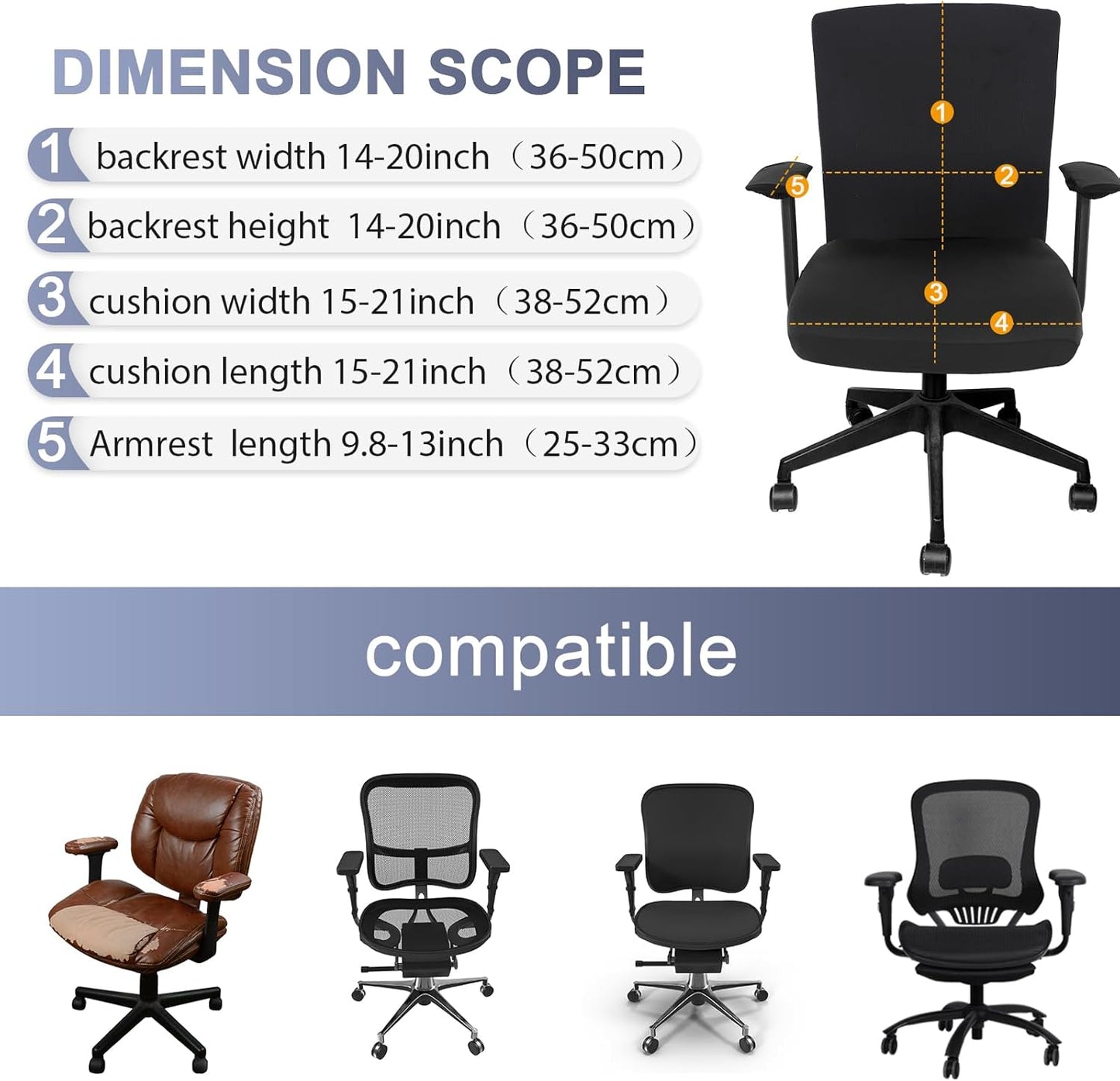 Tallew 4 Pcs Office Chair Covers Set Computer Universal Protective Stretchable Chair Seat Covers Desk Armrest Cover Pads Office Cushion Backrest for Rotating(Regular,Black)