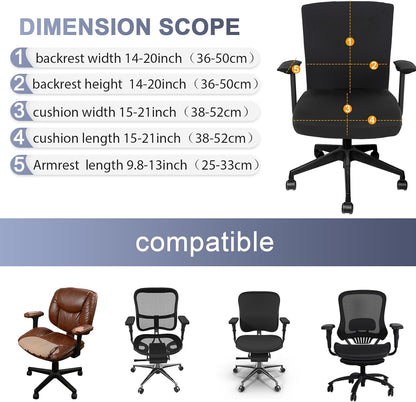 Tallew 4 Pcs Office Chair Covers Set Computer Universal Protective Stretchable Chair Seat Covers Desk Armrest Cover Pads Office Cushion Backrest for Rotating(Regular,Black)