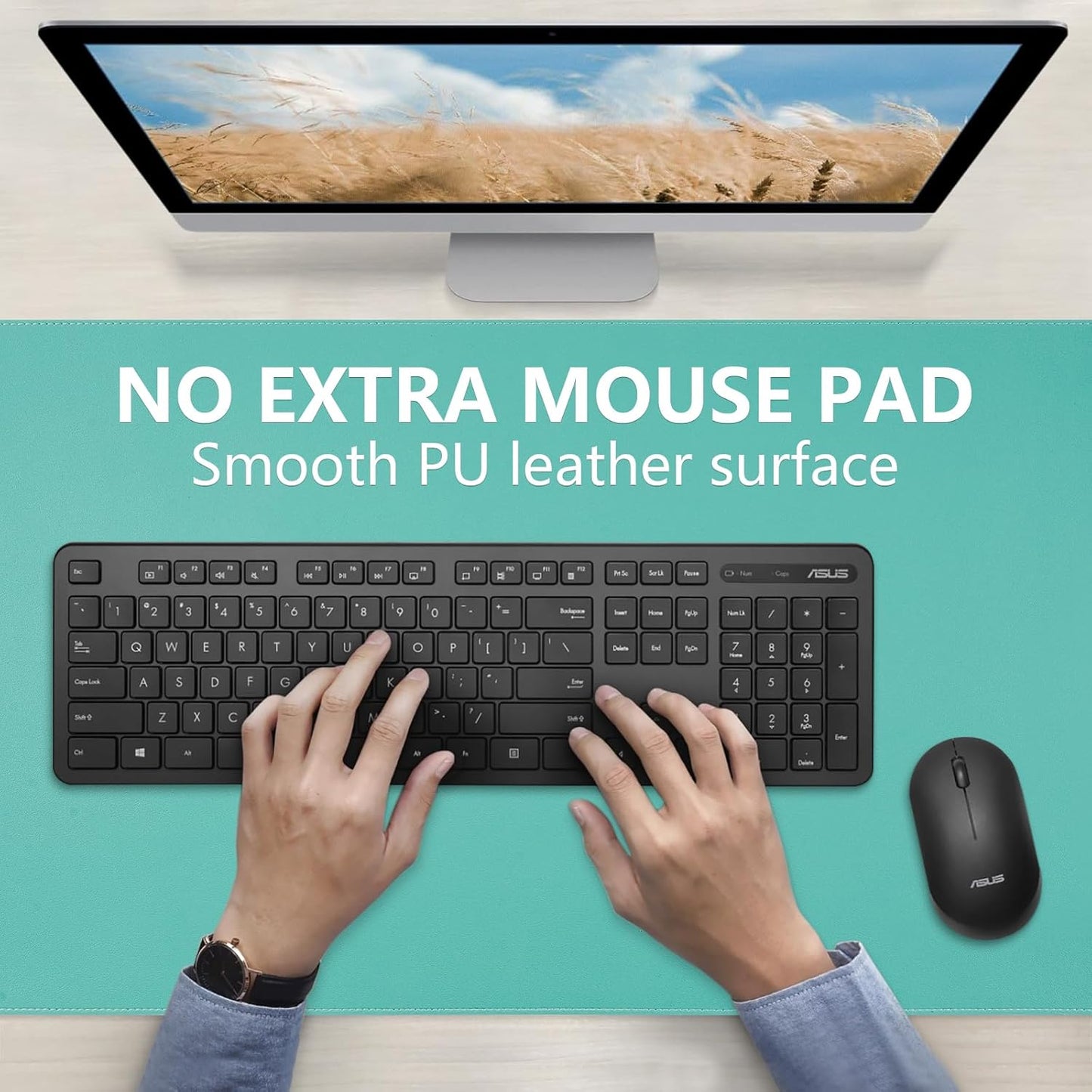 Dual-Sided Desk Pad, Large Mouse Pad - Natural Cork & PU Leather Non-Slip Waterproof Desk Mats for Office and Home (Blue, 31.5" x 15.7")